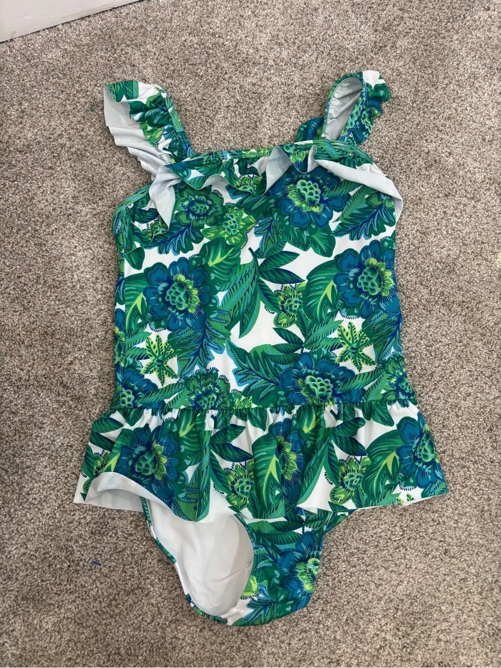 Janie and Jack Regal Blue Floral Ruffle Swimsuit Size 8 One piece bathing suit